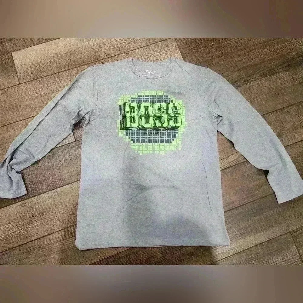 Children's Place Boys XL 14 Long Sleeve Tee Grey 
